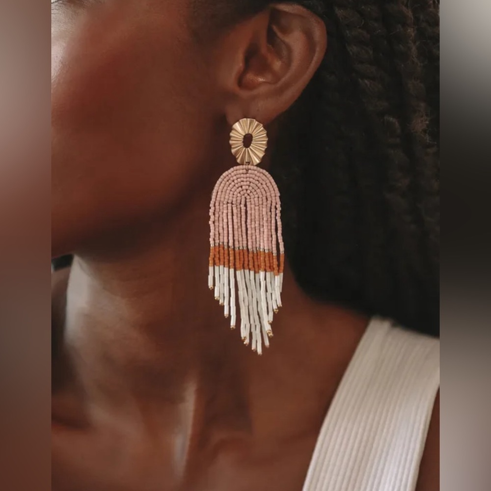 Lulu’s Pink Multi Beaded Fringe Earrings